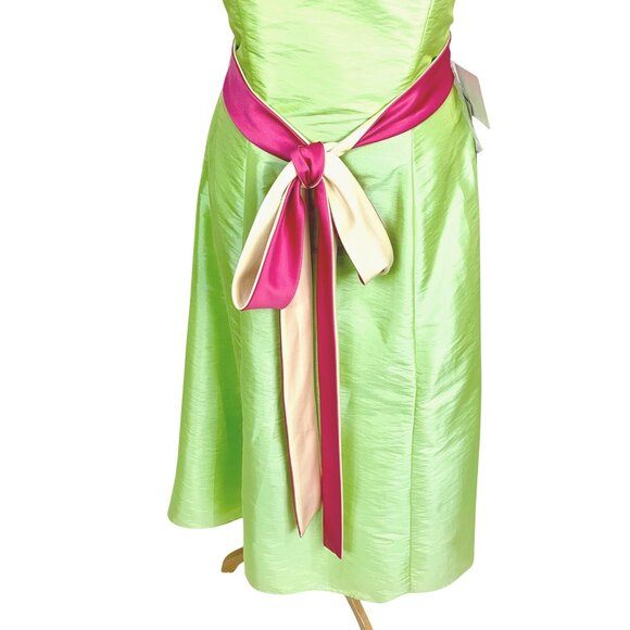 Jordan Strapless Midi Dress Fit Flare 8 Apple Green Satin Bridesmaid Prom Hoco - Picture 4 of 12